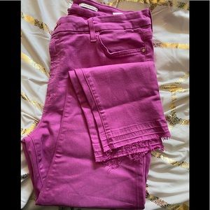Raw edge pink denim
